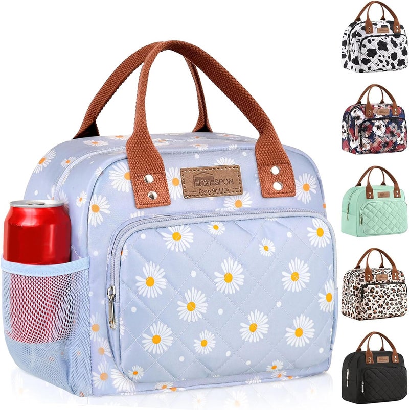 Buringer HOMESPON Lunch Bag for Woman Man Adults with Front Pocket Insulated Lunch Tote Lunch Box Container for Work Picnic or Travel（Blue Daisy） - Image 1